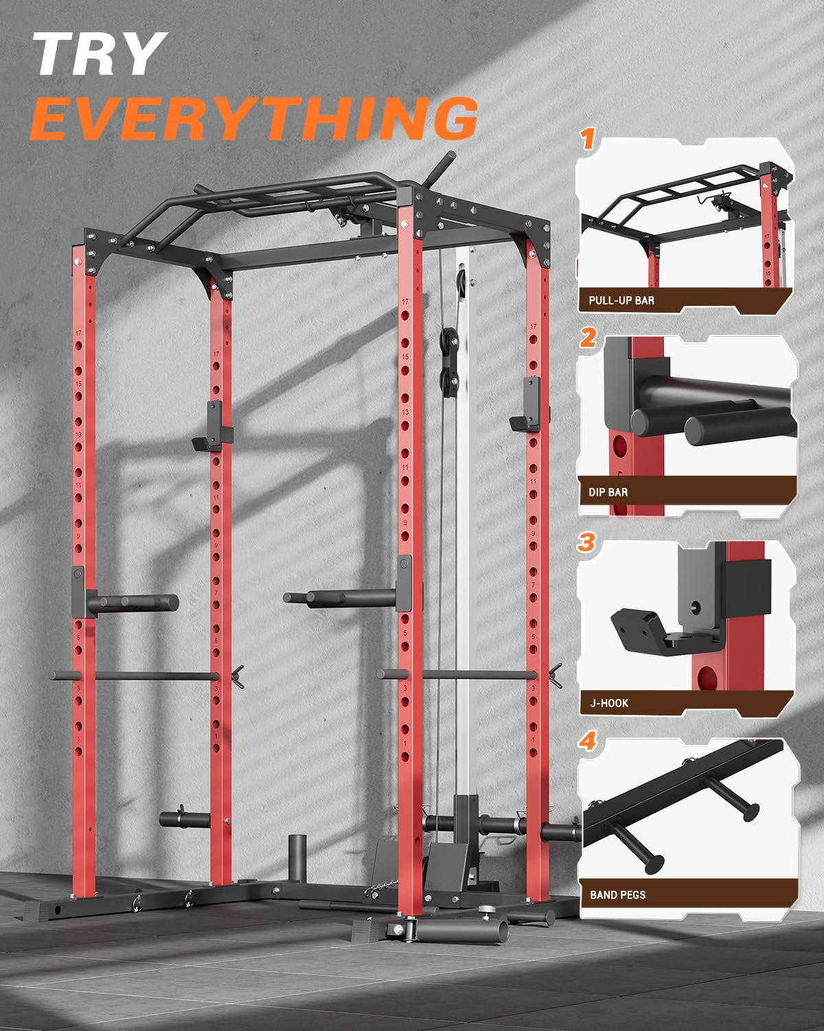 Accreate Power Cage, Multi-Functional Power Racks for Home Gym with LAT Pull Down System and Dip Handles, 1200 Lbs Capacity Squat Rack with More Training Attachments for Strength Workou