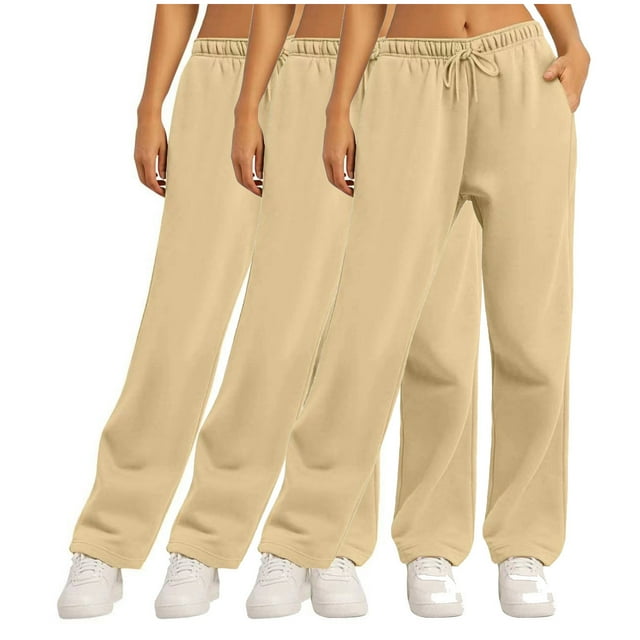 FAIWAD 3pc Sweatpants for Women Elastic Waist Straight Leg Joggers with Pockets Trendy Loose Drawstring Sports Pants