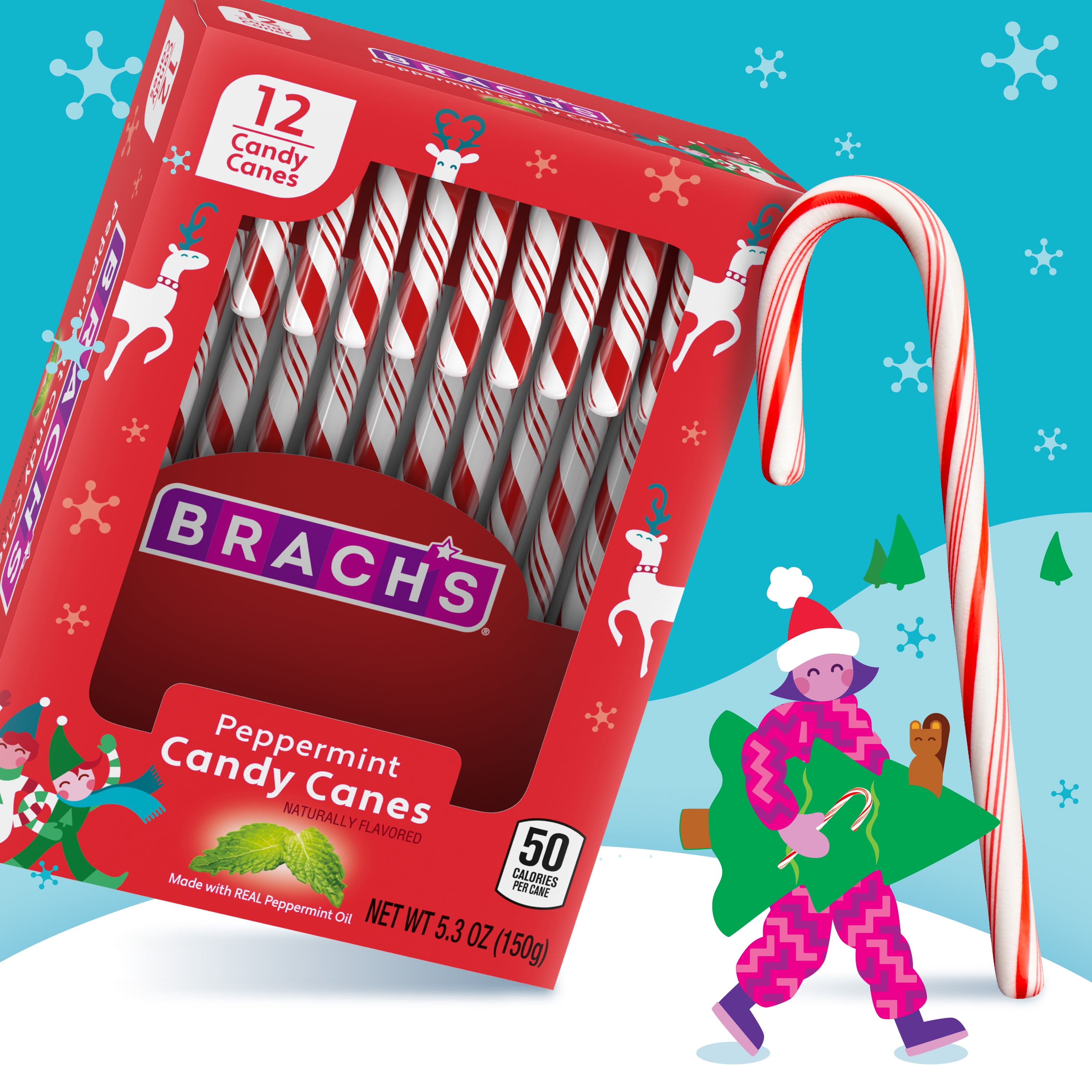 (3 pack) Brach's Peppermint Candy Canes, Christmas Candy Canes, 5.3 oz, 12 Count
