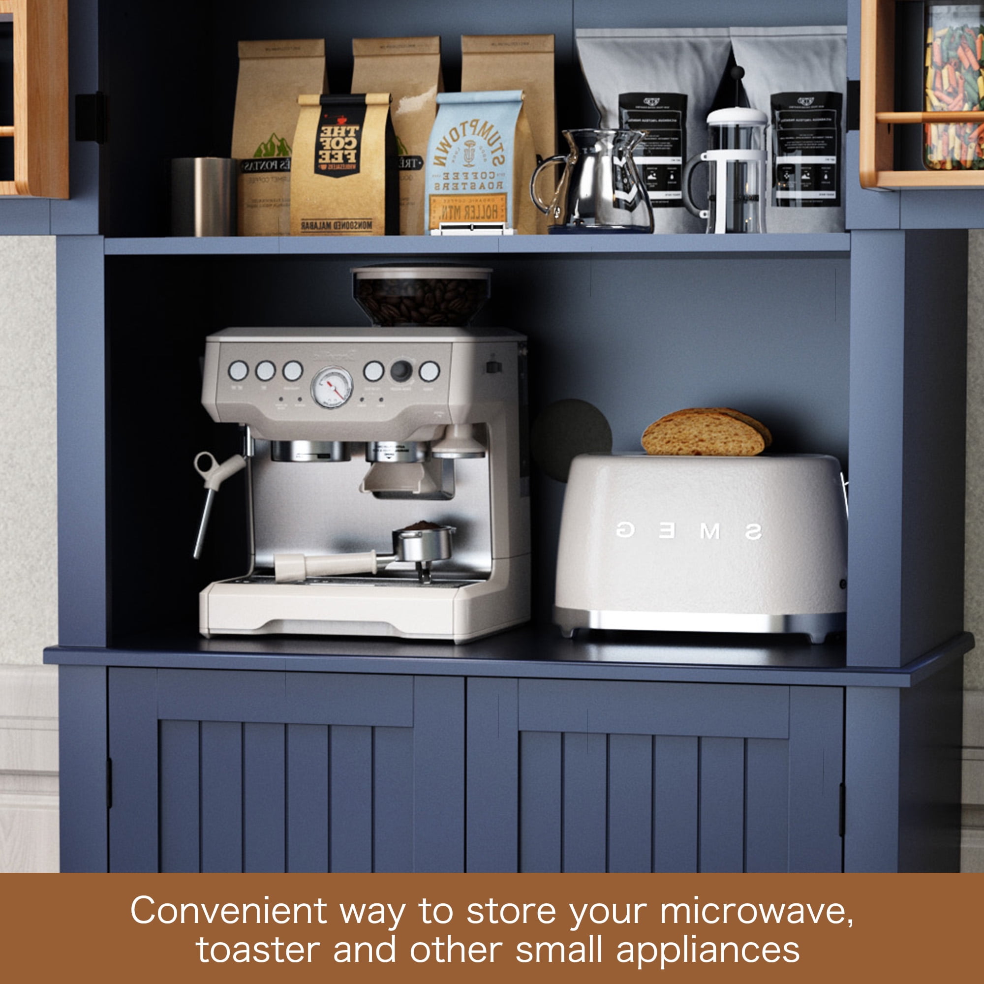 HLR 72" Kitchen Pantry Cabinet, Freestanding Pantry Storage Cabinet with Hutch & Shelves, Navy Blue