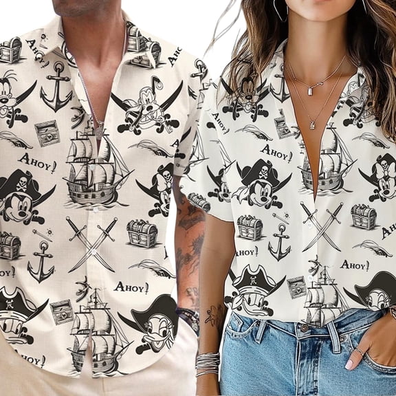Disney Cruise Pirates Shirt, Disney Caribbean Vacation Hawaiian Shirt, Pirates Of Caribbean Shirt, Mickey and Friends Pirate Hawaiian Shirt