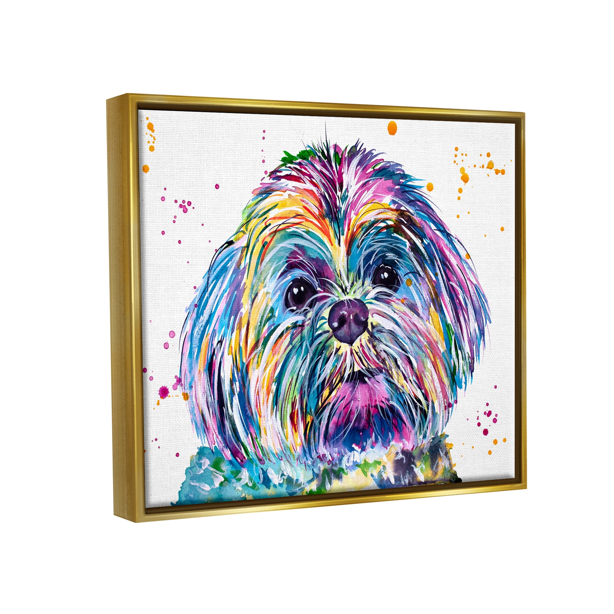 Stupell Bold Rainbow Shih Tzu Dog Portrait Animals & Insects Painting Gold Floater Framed Art Print Wall Art