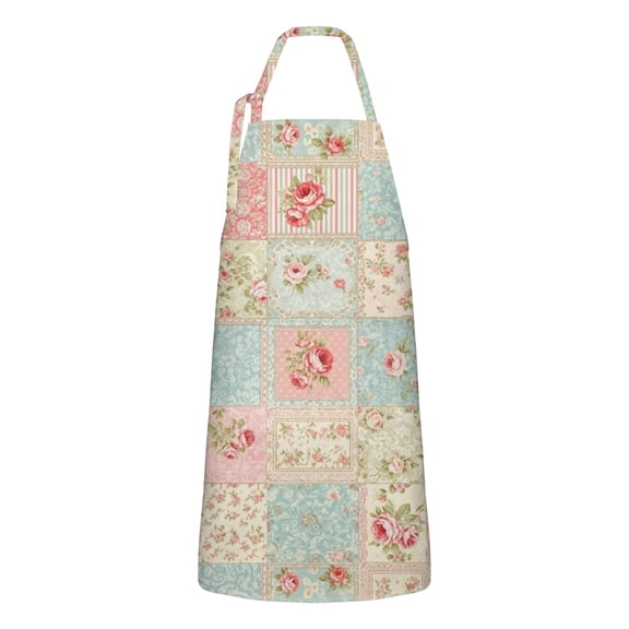 Pioneer Flower Floral Print Pattern Apron for Women and Men, Cotton Linen Waterproof with Pockets, Adjustable, 33x27 Inch for Kitchen, Gardening, BBQ, Salon
