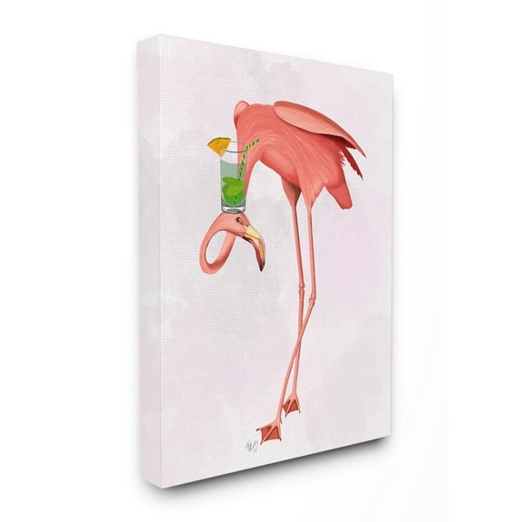 The Stupell Home Decor Collection Luau Tipsy Turvy Pink Flamingo and Cocktail Stretched Canvas Wall Art, 16 x 1.5 x 20