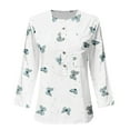 thumbnail image 5 of Womens Shirts Short Sleeve Casual Tops Fashion Printing Buttons O-Neck Medium Sleeve Blouse T-shirt, 5 of 5