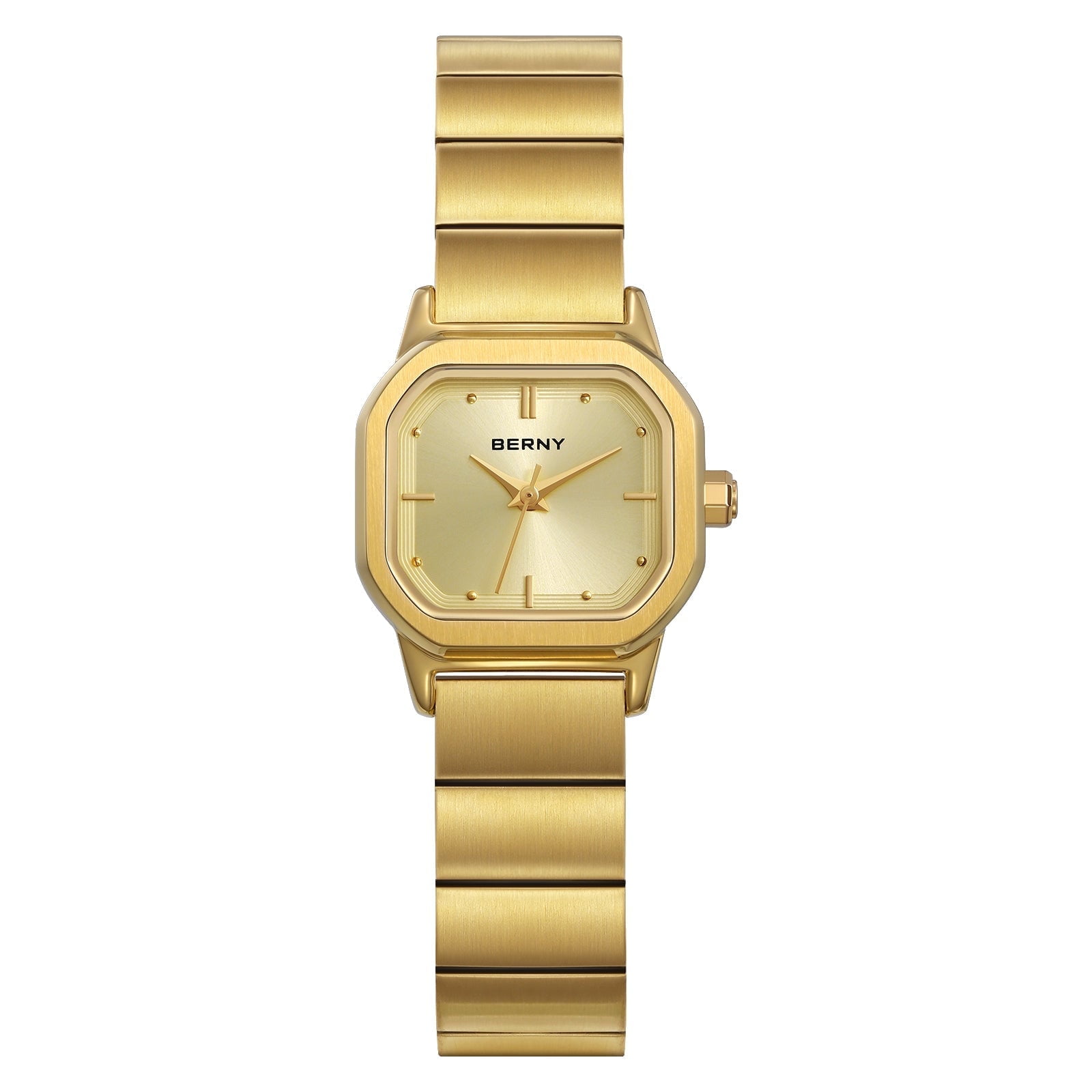 BERNY Small Gold Watches for Women, Dainty Minimalist Dress Watch with Square Dial, Vintage Stainless Steel Bracelet Watch Waterproof, Ladies Luxury Gifts (Gold)