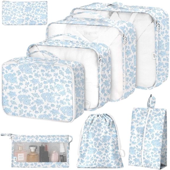 8 Set Packing Cubes for Suitcases,Packing Cube with Shoe, , Clothing, and Accessories Bags Packing Cubes for Travel Luggage Organizer Women Men(Blue )