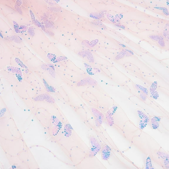 2 Yards Butterfly Pattern Polyester Mesh Tulle Fabric 51 Inch Sequin Butterfly Lace Fabric for DIY Handmade Clothing Wedding Dress Home Decor Misty Rose Brown