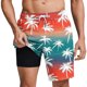 thumbnail image 5 of Ceisia Men's 2-in-1 Swim Trunks Red Green Gradient Palm Tree Print Quick-Dry Beach Shorts with Compression Liner Gifts, 5 of 6