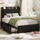 thumbnail image 3 of Tamaño individual size marco cama con 2 almacenamiento cajones y estación carga-rustic velvet forrado platform bedframe almacenamiento cabecero. no necesita colchón base montaje fácil nois..., 3 of 7