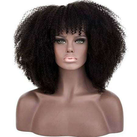 Dolago Afro Kinky Curly Lace Front Wigs With Bangs Brazilian Virgin Hair Pre Plucked With Baby Hair 18 inch 250%