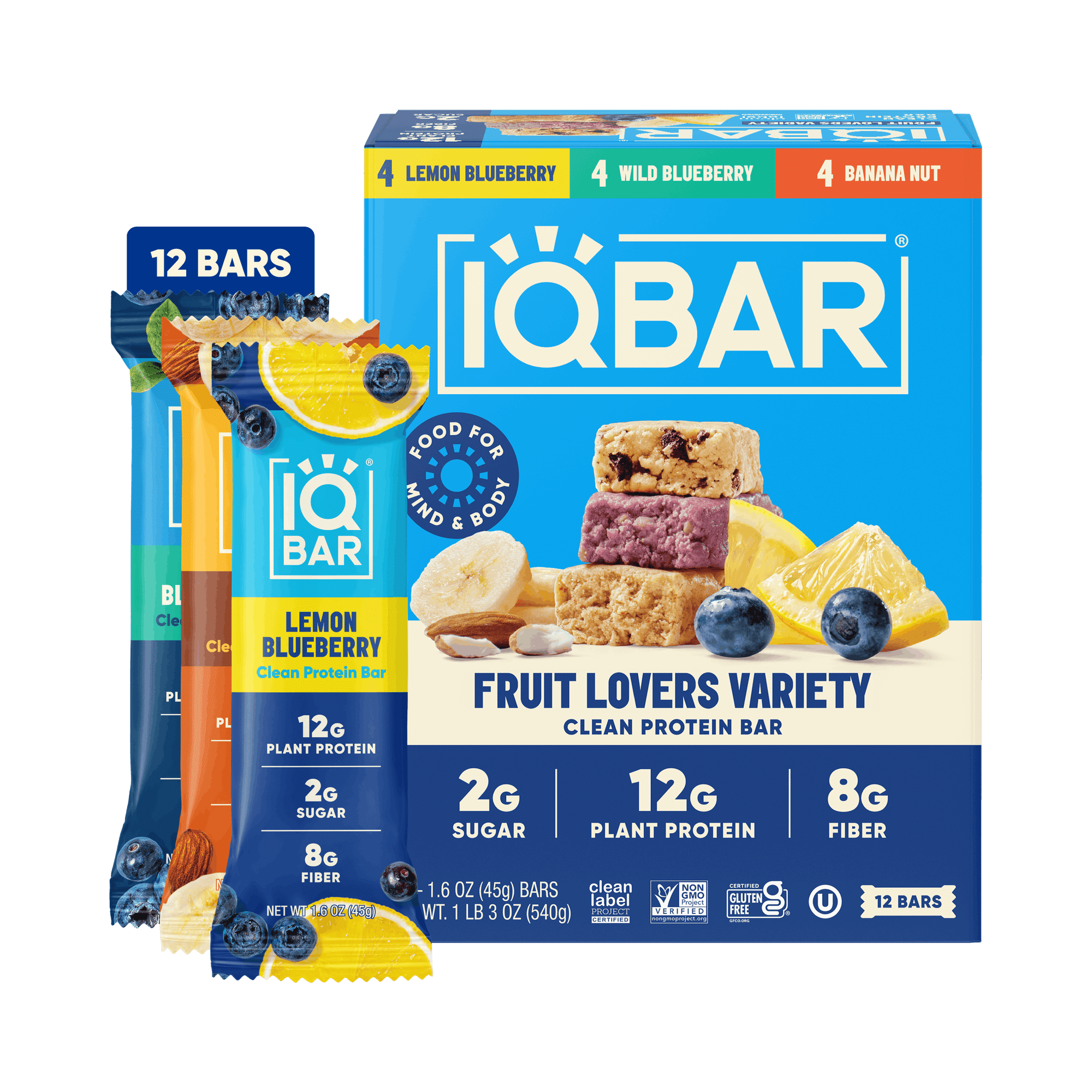 IQBAR Clean Plant Protein Bars - Fruit Lovers Variety - 12 Count - Keto, Vegan, High Fiber, Gluten and Dairy Free, Low Sugar Snack