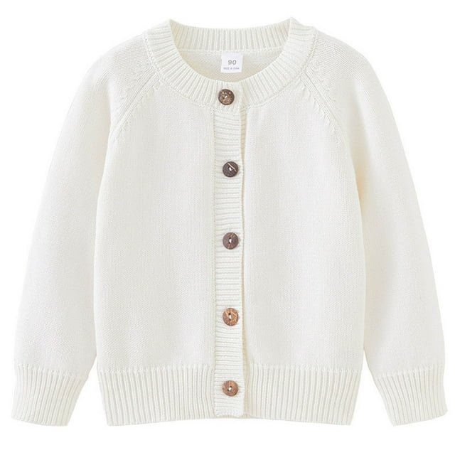 Bwiyojiz Tailles Mode 90-140 Tricot Coton Enfants Hommes et Femmes Manches Longues Col Rond Chandail, Blanc