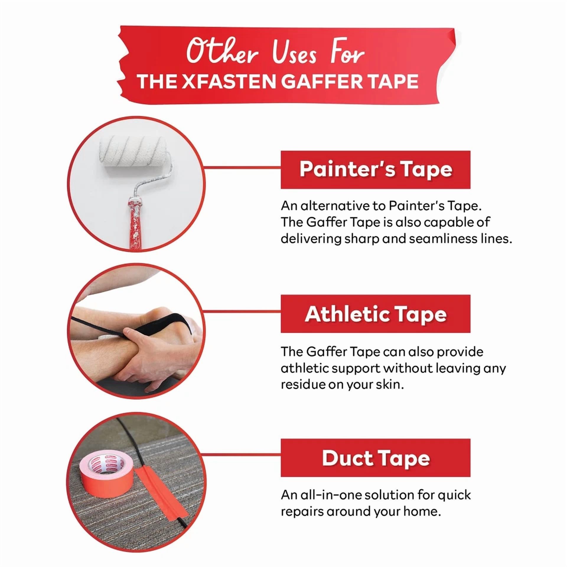 BUTTERFLY- Xfasten Red Gaffers Tape 2 Inch X 30 Yards, No Residue Tape,