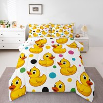 Manfei Colorful Polka Dots Full Size Comforter Sets,Cute Duck Bedding Comforter Set,Yellow White Bedding Sets For Kids,Super Cozy Room Decor Reversible,3pcs