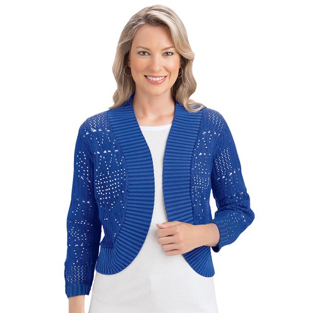 Collections Etc. Collections Women's Pointelle Shrug Sweater, Three