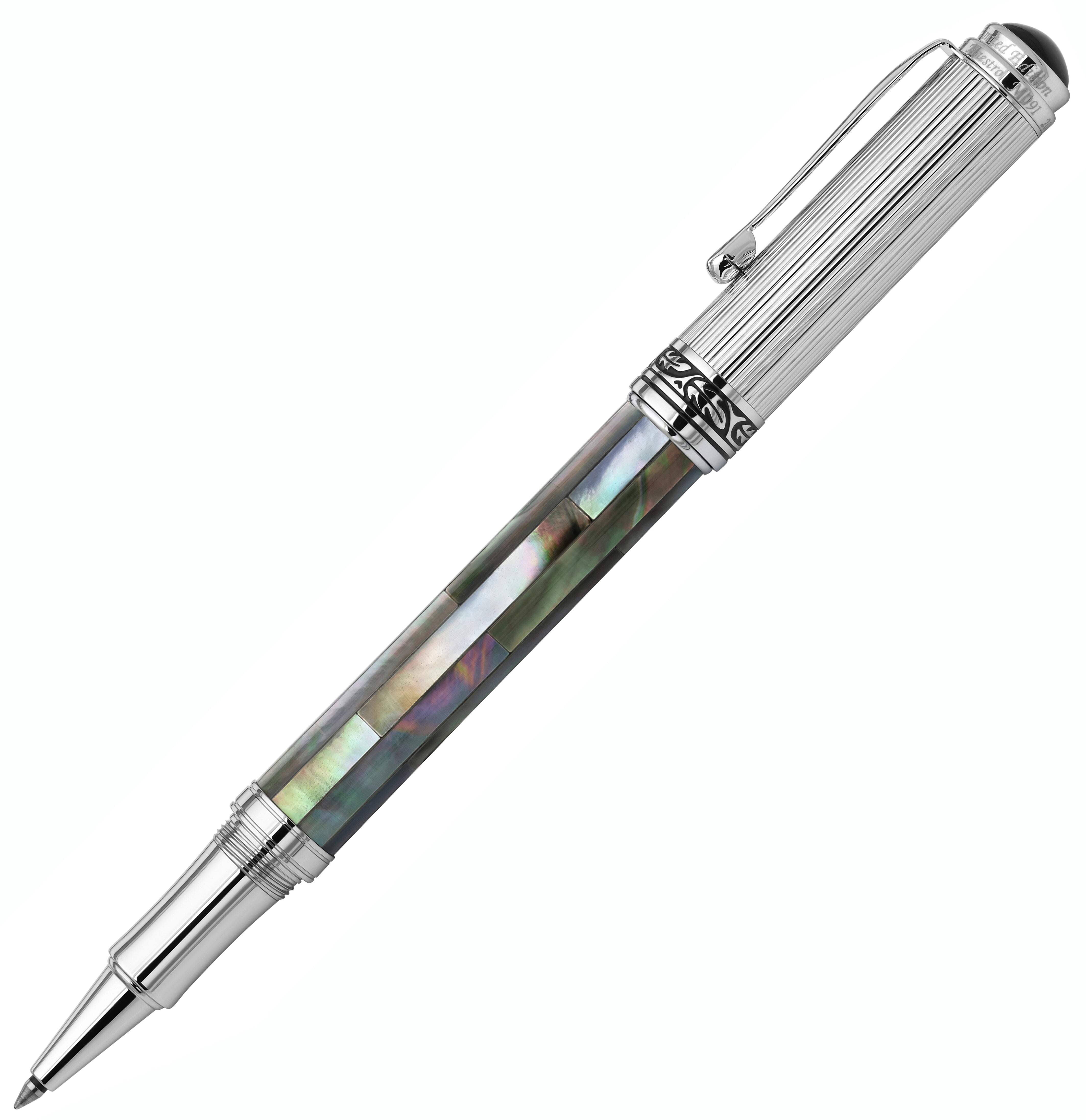 Xezo Xezo Maestro® Black Mother of Pearl Rollerball Pen - Chrome Plated