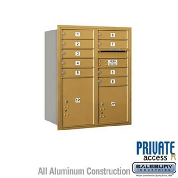 SalsburyIndustries 3710DA-09GRP Double Column 4C Horizontal Mailbox 10 Door High Unit - 9 Mb1 Doors, Gold - Rear Loading