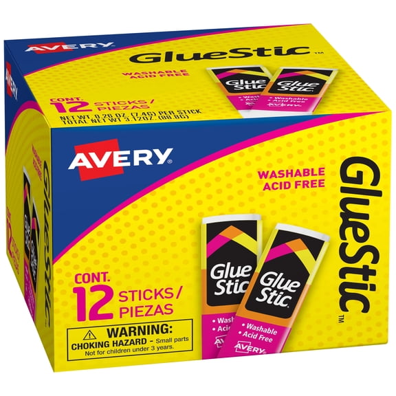 Avery Glue Stic, Permanent, 0.26 oz., 12 Sticks (00166)