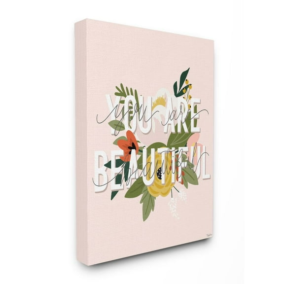 Stupell Home Décor You are Beautiful Pink Flower Inspirational Word Design Canvas Wall Art by Gigi Louise