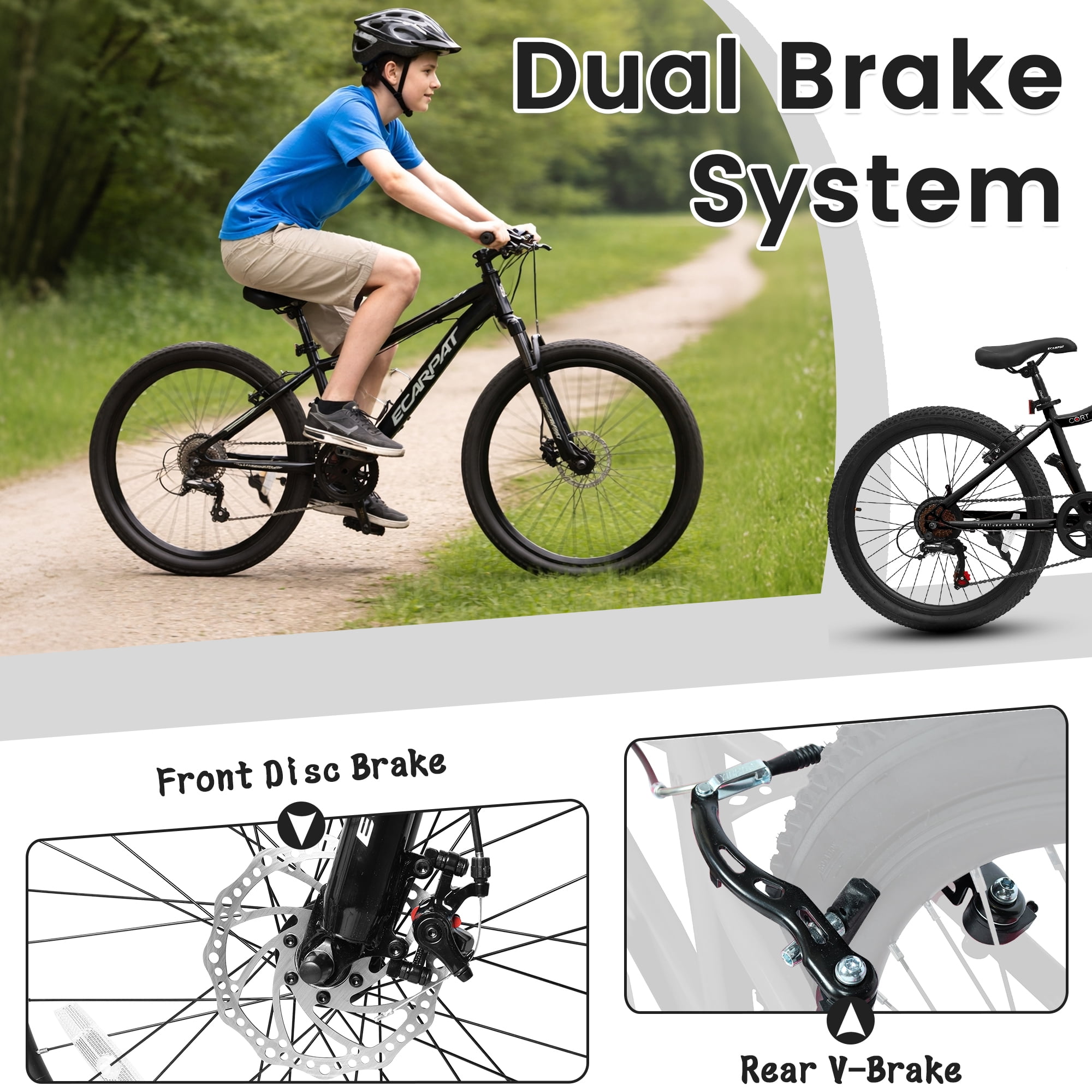 Ecarpat 24 Inch Mountain Bike for Women Girls, 7-Speed Front Suspension Teenagers Bikes for 9+ Years. Children Bicycle Suitable for 4'5"-5'5" Height Rider.