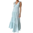 thumbnail image 3 of Women'S Summer Flowy Maxi Dress Casual Sleeveless V Neck Smocked Beach Sundress Light Blue XL, 3 of 9