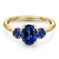 thumbnail image 3 of Gem Stone King 10K Yellow Gold Blue Created Sapphire Engagement Ring for Women | 2.10 Cttw | Oval 8X6MM | Gemstone September Birthstone | Size 8, 3 of 6