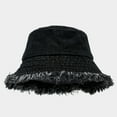 thumbnail image 2 of Yuanlong Unisex Distressed Denim Bucket Hat Fringe Edge All-Season Hat Solid Color Versatile Streetwear Headwear, 2 of 3