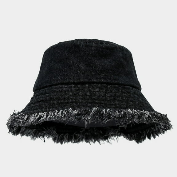 HNMKIU Distressed Denim Unisex Fisherman Hat for Outdoor Travel and Street Fashion Sun Black,M