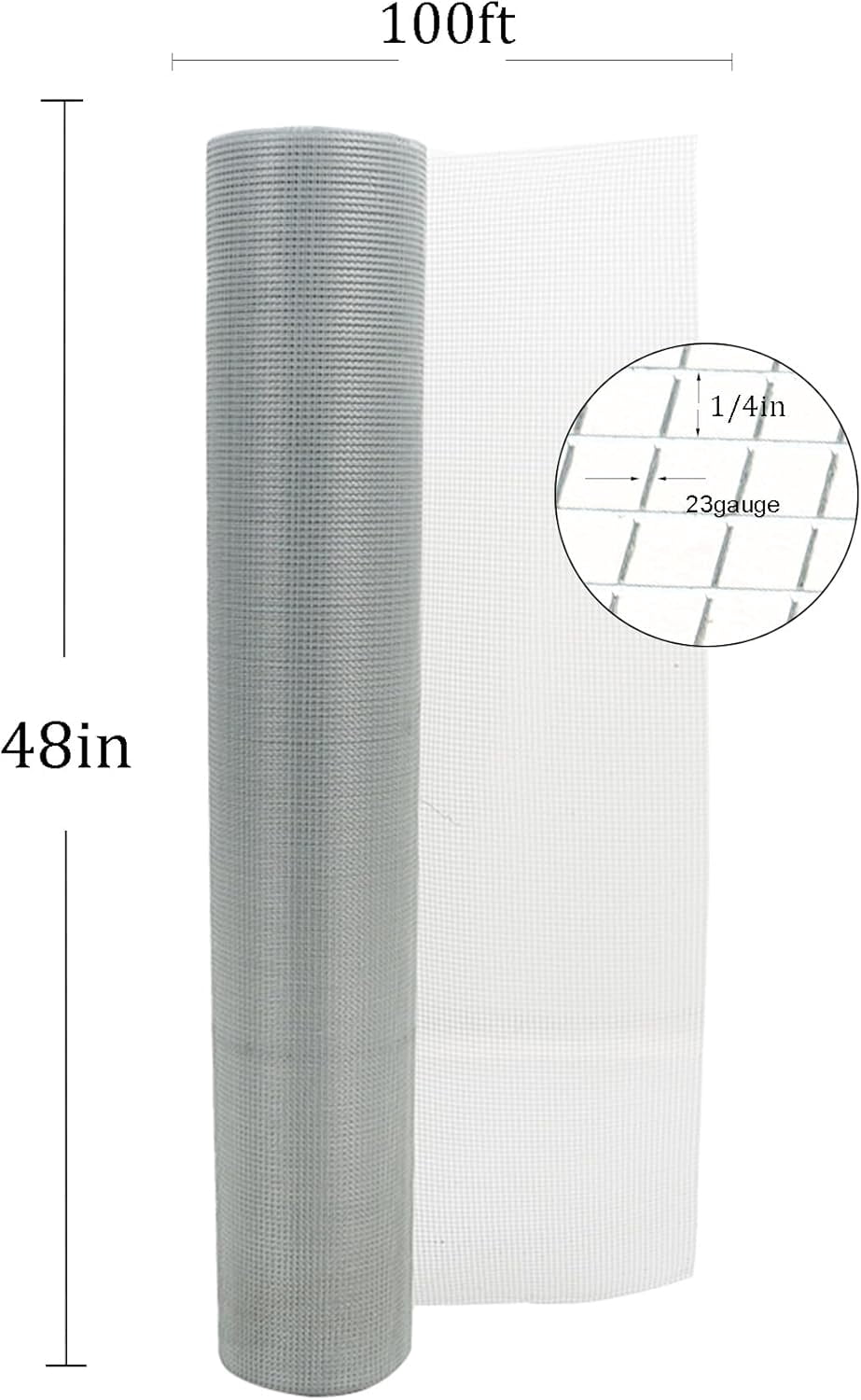 PET-U 1/4 in Hardware Cloth, 48 in x 100 ft Chicken Wire Fence, Chicken Wire Mesh Roll for Rabbit Cages, Chicken Coop Fences and Poultry Enclosures(23 gauge, Silver White)