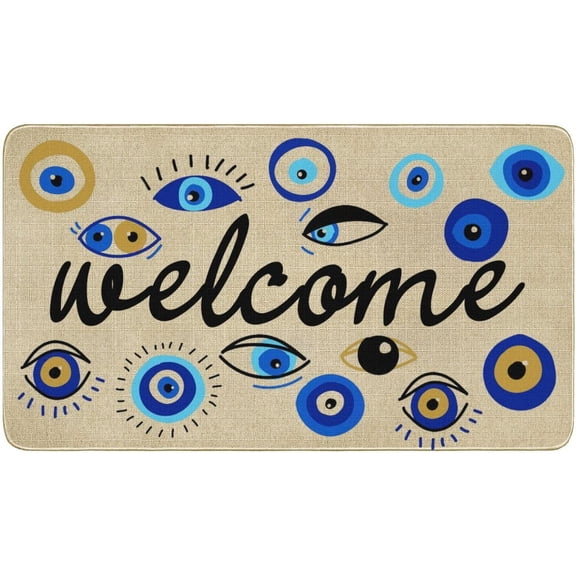 Evil Eye Doormat Psychedelic Evil Eye Welcome Mat Low-Profile Non-Slip Throw Rug for Porch Front Door Floor Indoor Outdoor Entrance Decor Burlap 17 X 30 Inch