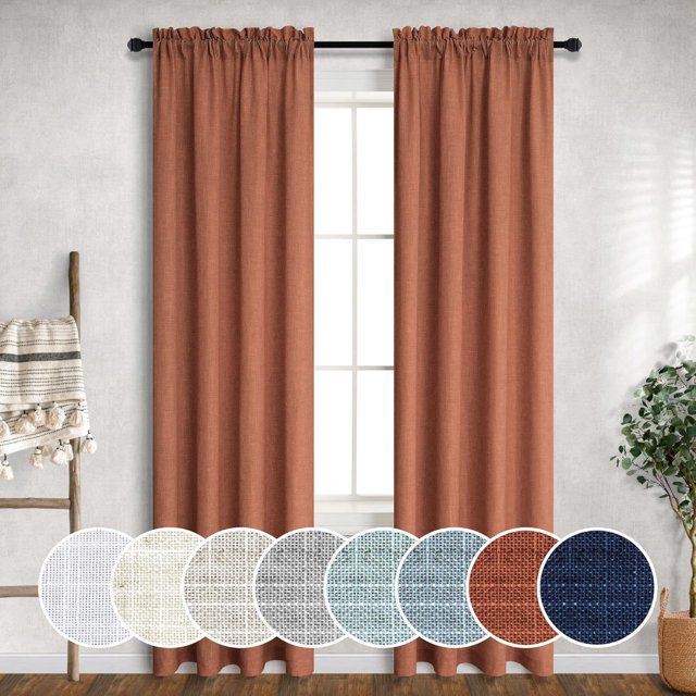 Terracotta Rust Curtains 38 Inch Wide for Small Windows 2 Panel Set Pair Rod Pocket Semi Sheer Linen Farmhouse Small Mini Window Treatment for Bedroom Door Closet Decor 38 Inch Width by 84 Inch Length