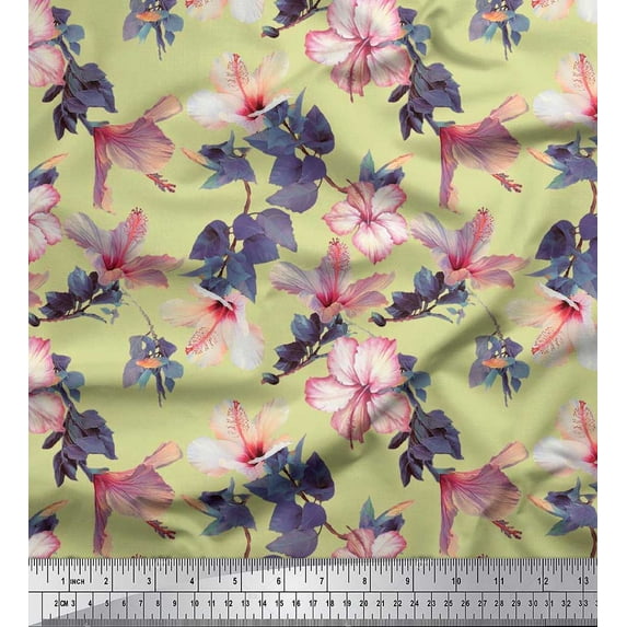 Soimoi Silk Fabric Leaves & Floral Printed Craft Fabric by The Yard 42 Inch Wide