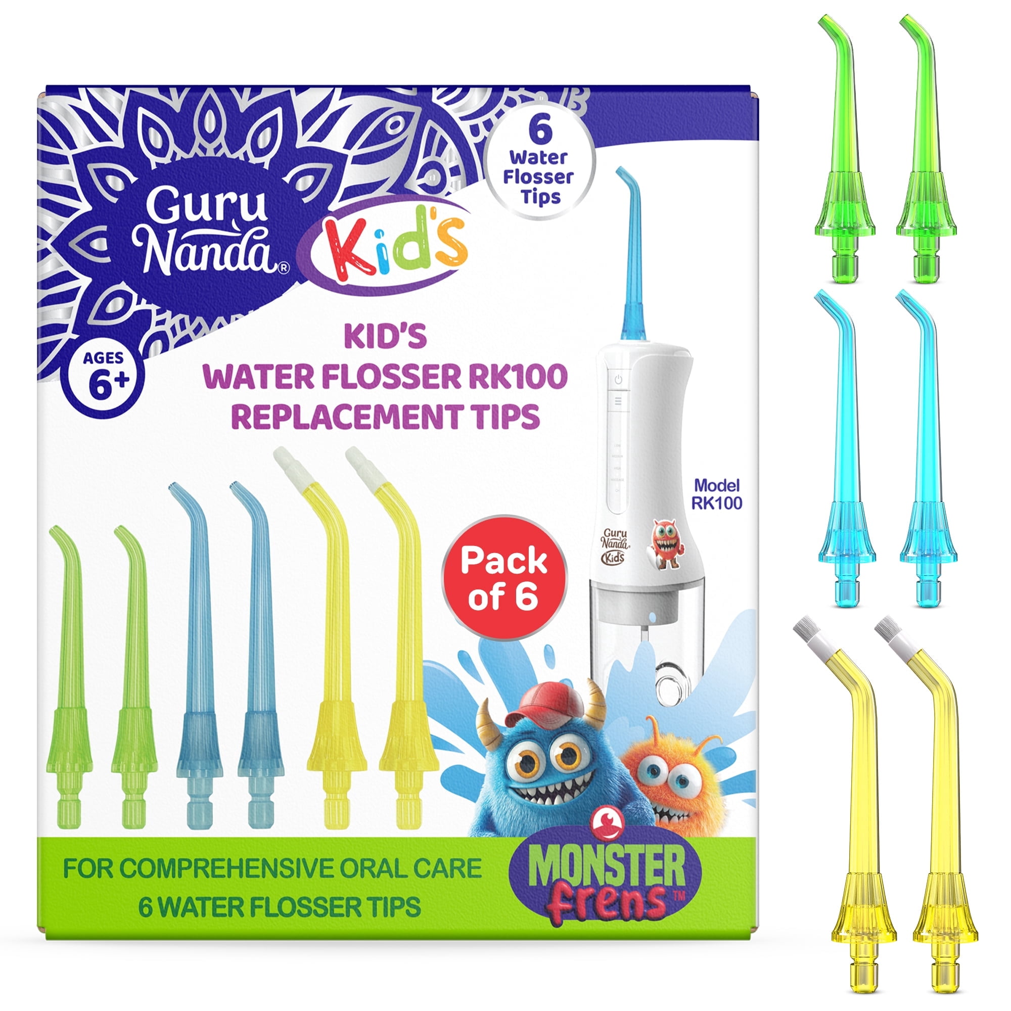 GuruNanda Kids Water Flosser Replacement Tips - 6 Pack