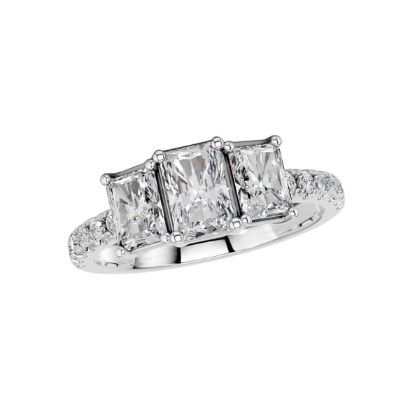 KEEVA JEWELS White Gold Plated 925 Sterling Silver Emerald & Round Cut 1.95Ct Moissanite Elegant 3-Stone Wedding Ring for Women Size 5.5
