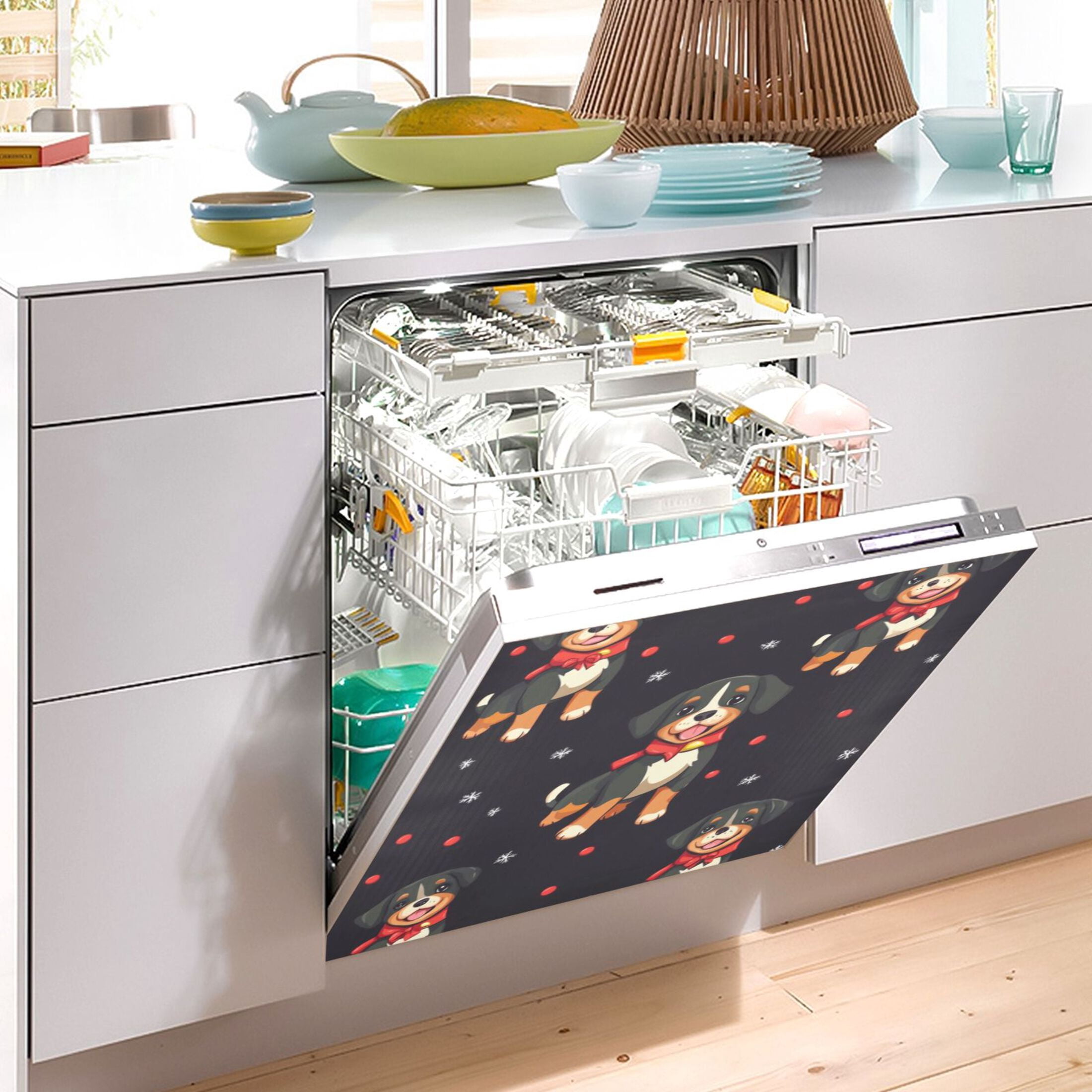 Dishwasher Magnetic Sticker 23x26 Inch Refrigerator Magnetic Sticker Washing Machine Magnetic Sticker Kitchen Panel Magnetic Sticker Home Decor Little Black Christmas Dog