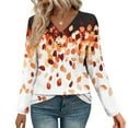 thumbnail image 3 of Craaazy Women's Fashion Printed Fall Gifts Tunics Long Sleeve Tops V Neck Shirts Loose Casual Blouses with Decor Button, 3 of 7