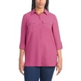 thumbnail image 6 of Hilary Radley Women's Roll Tab Sleeve Blouse, Button Down, Long Sleeve, Crinkle Top with Chest Pockets (US, Alpha, Medium, Regular, Regular, Dark Pink), 6 of 7