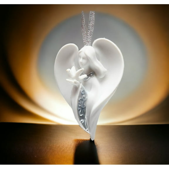 Ceramic Angel Ornament with Dove 3x2.25 Inch Religious Gift Christmas