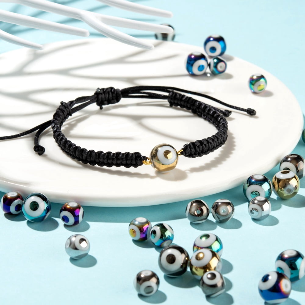 10 Colors Electroplate Glass Beads Round with Evil Eye Pattern Mixed Color 185pcs/box 1Box