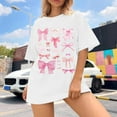 thumbnail image 6 of T Shirts For Women Fashion Tees Tops Summer Bow Print Casual Short Sleeve Oversize Y2k Clothes White 3XL, 6 of 7