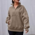 thumbnail image 4 of RYRJJ Women's Half Zip Oversized Sweatshirts Fleece Stand Collar Long Sleeve Thumb Hole Pullover Hoodie Fall Workout Jacket with Pocket(Brown,L), 4 of 7