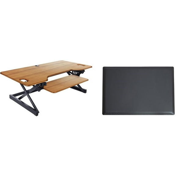 Pemberly Row 46" Adj Standing Desk Converter/Anti Fatigue Mat Bundle - Teak Wood