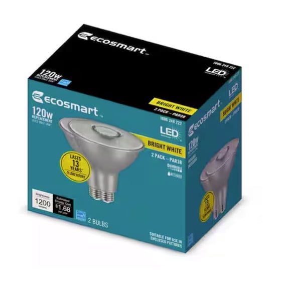 EcoSmart LED 17W (120W Equivalent) Bright White Flood Light Bulbs, Energy Star (2 Pack)