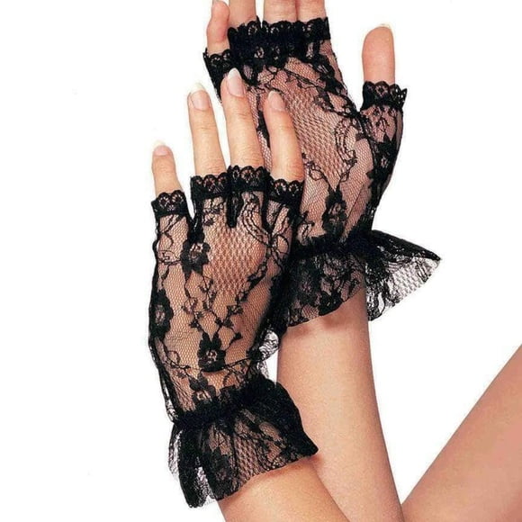 Pick your size Black Pair of Fingerless Lace Gloves 