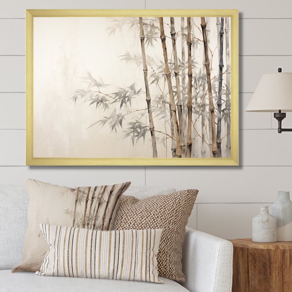 Designart "Serenity In Beige Minimalism With Bamboo IV" Bamboo Picture Framed Wall Decor