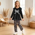 thumbnail image 2 of OJSFQUFP Girls Flutter Long Sleeved Top Slim Fit Trousers for Home Outdoor Wear Casual and Stylish Bow Print Girls 2Piece Set, 2 of 6