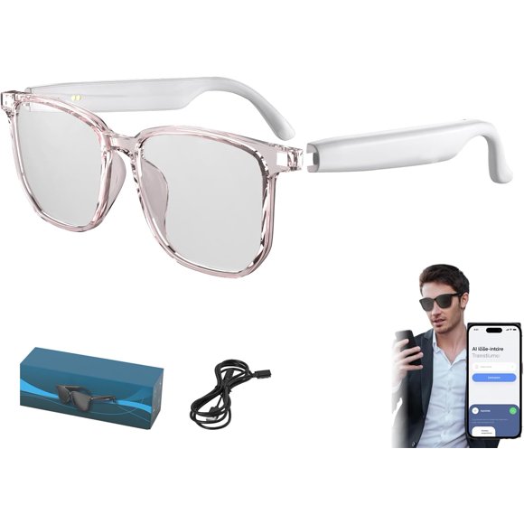 Nessthub Smart Glasses, AI Smart Bluetooth Translation Glasses for Men/Women, with 138+ Language AI Translateor, AI Translator Glasses with Speakers, HD Camera, for Home/Office/Outdoor (1, W)
