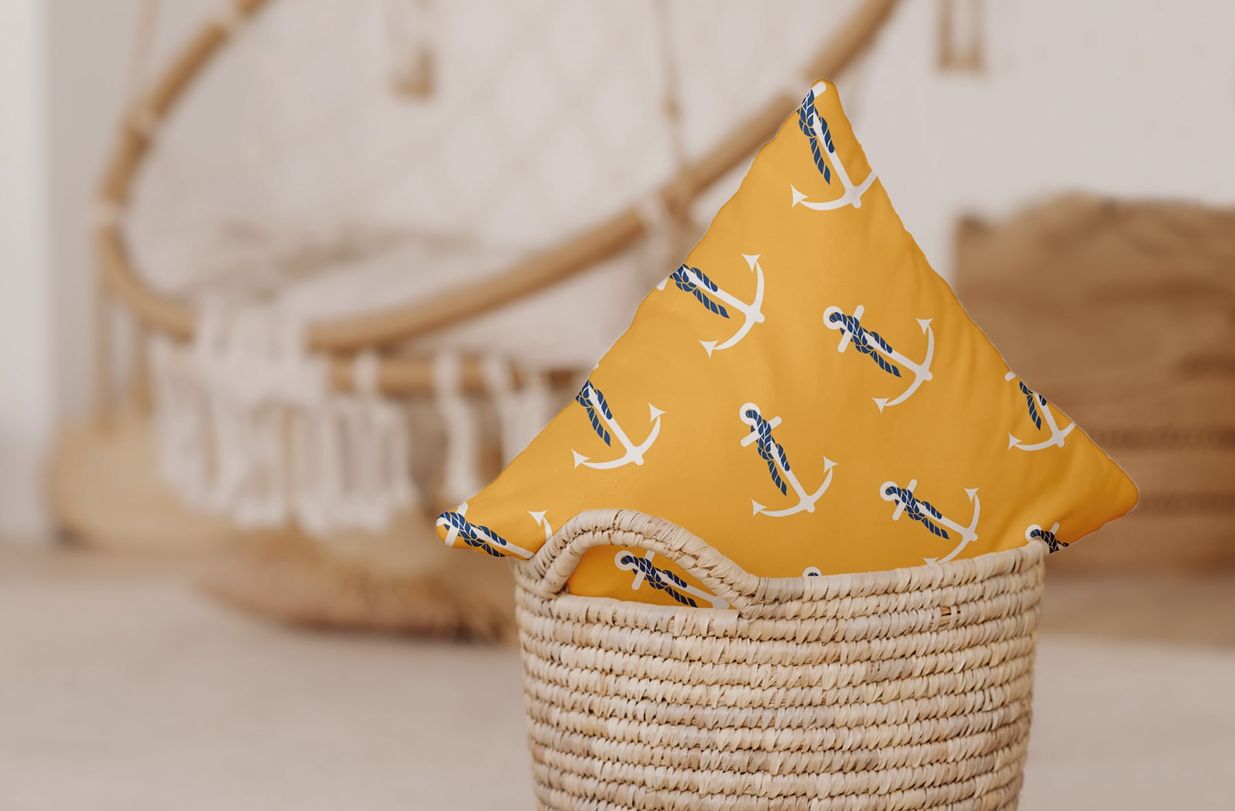 Simply Daisy 16" x 16" Anchor Whimsy Polyester Indoor/Outdoor Pillow, Yellow (1 count)