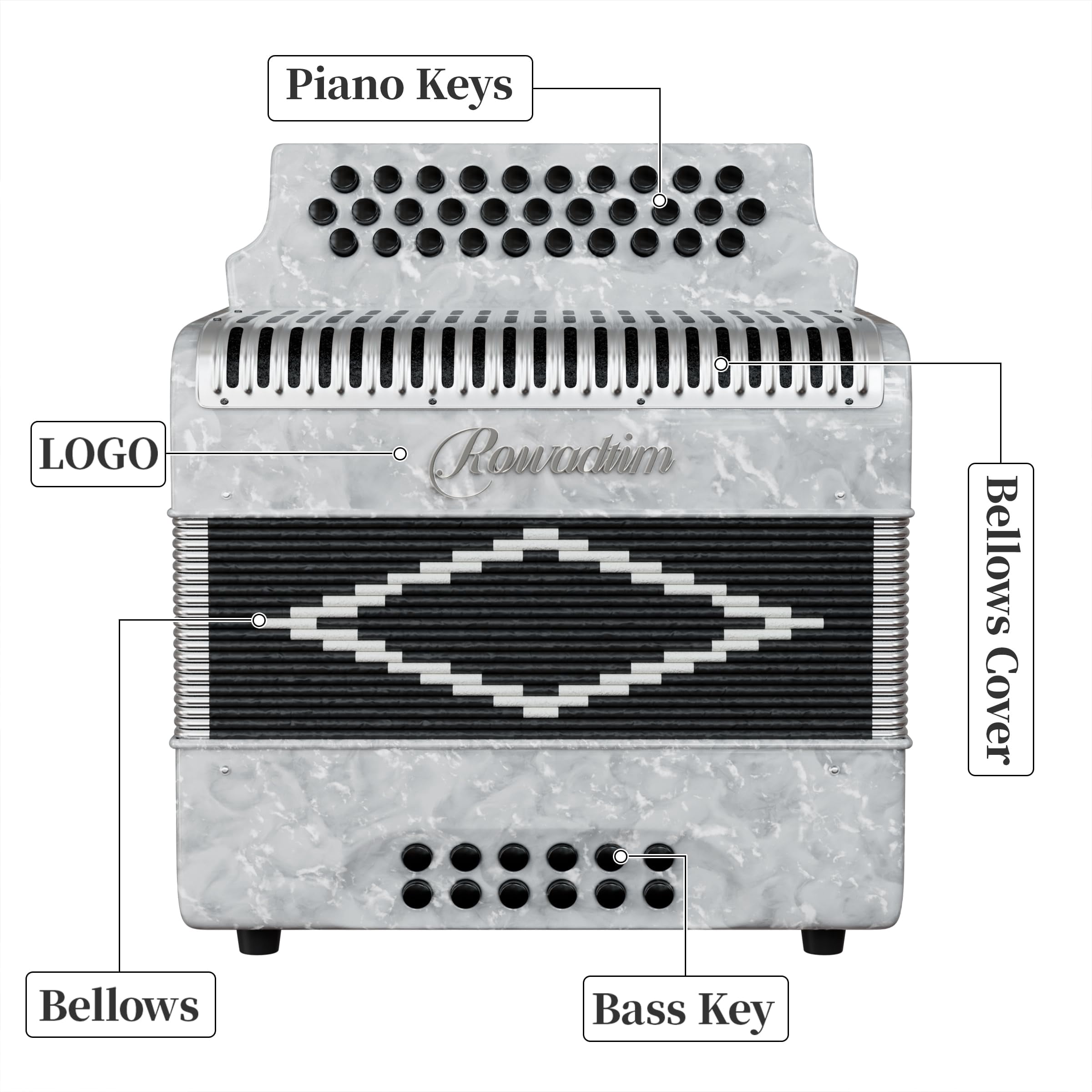 Accordion - 31 Key Diatonic, 12 Bass Buttons (G/C/F Tuning), Push-Pull Isochord Design, Beginner-Friendly Adult Set with Case, Gloves & Cleaning Wipes
